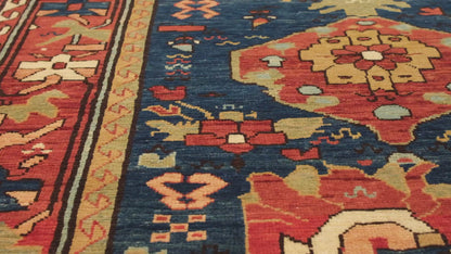 パルメットと花の格子柄ラグ - ART00608